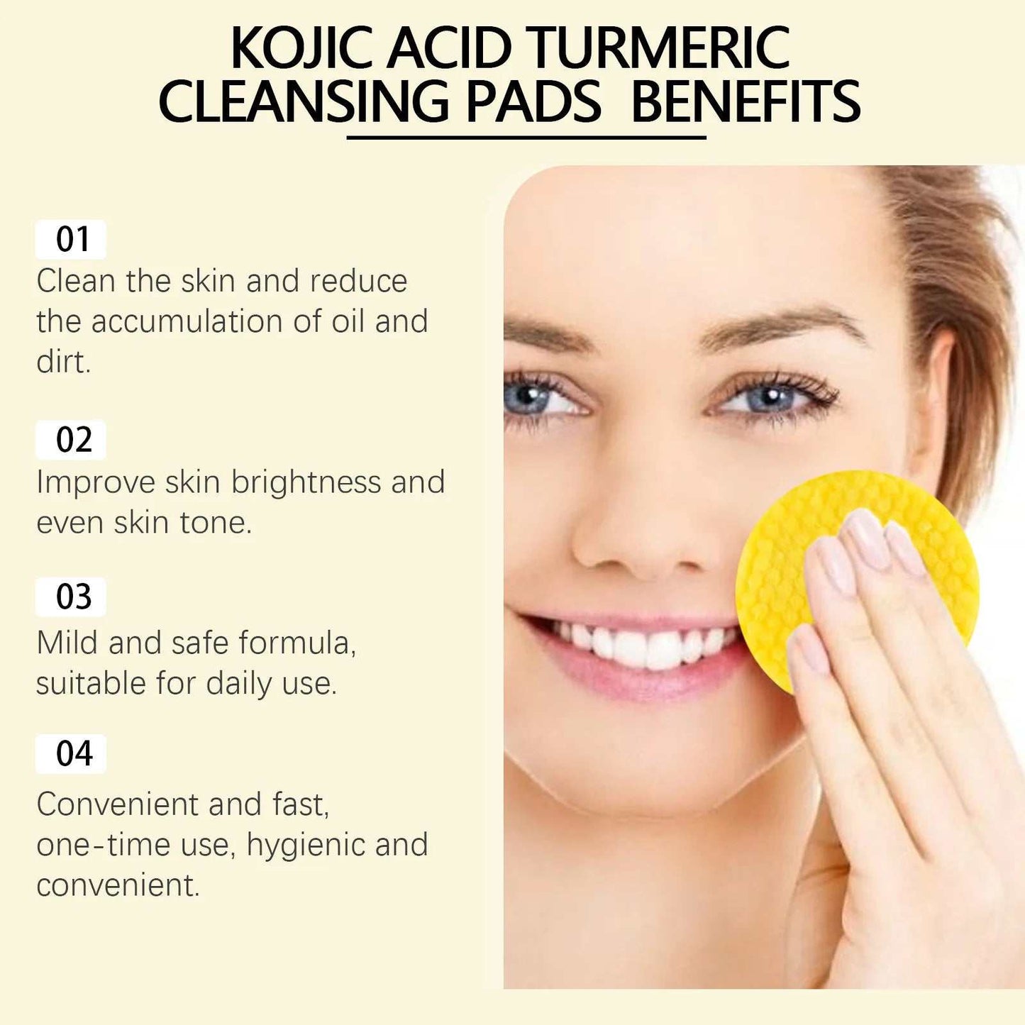 West&Month Turmeric Kojic Acid Cleansing Pads Exfoliating Remove Dead Skin Acne Fade Melanin Oil Control Nourish Glow Facial Wash Sponges 60pcs
Specifications:●