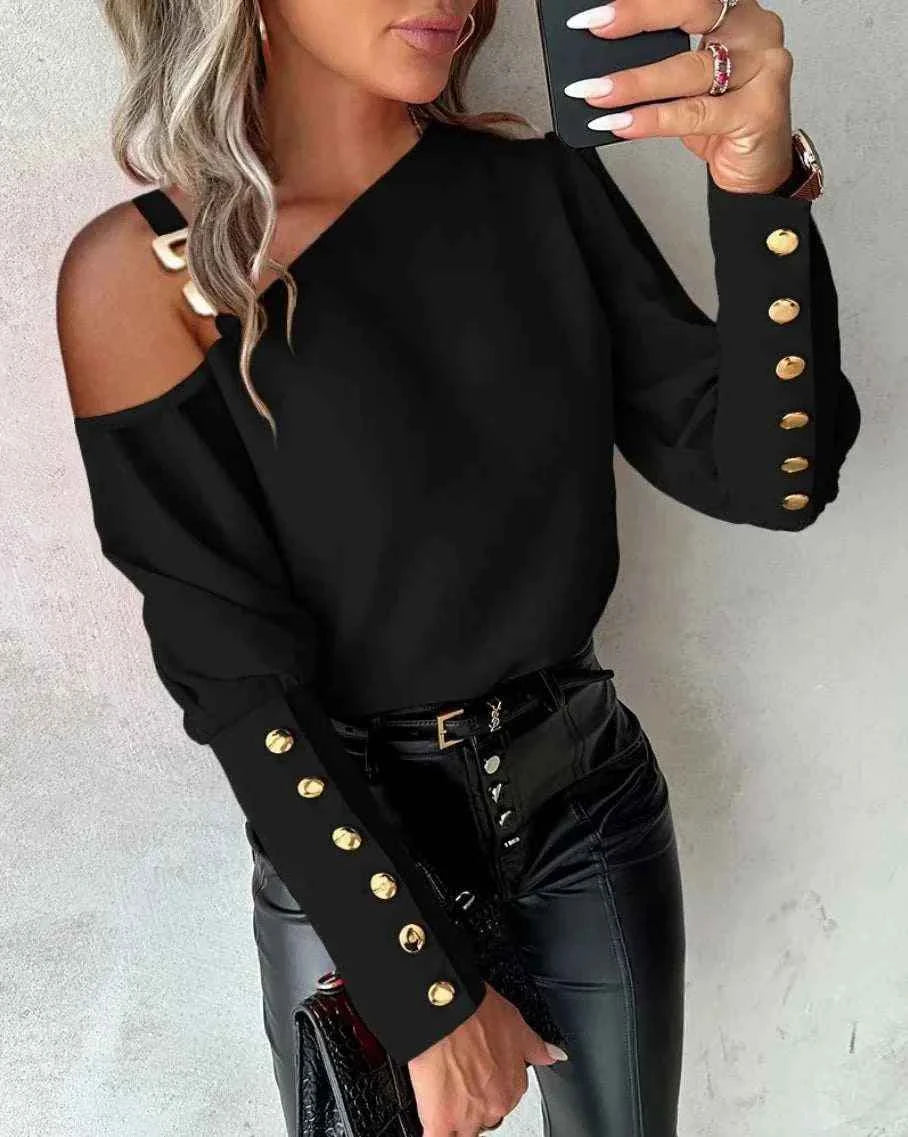 shirt Women Blouse off-shoulder Button Long Sleeve Sexy Autumn