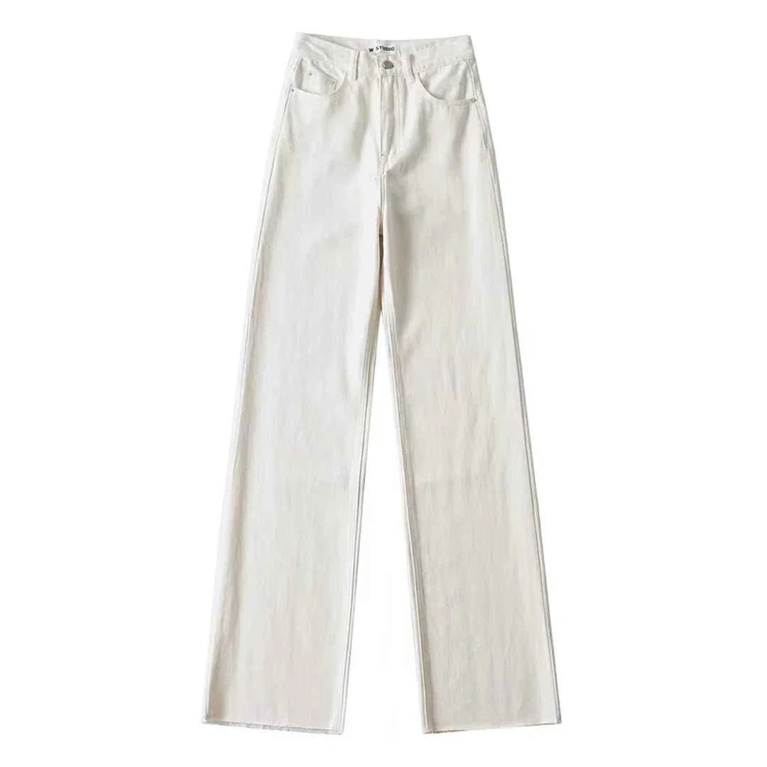 Classic High-Waisted Straight-Leg Jeans with Raw Hem in Multiple Colors fastdrop shop