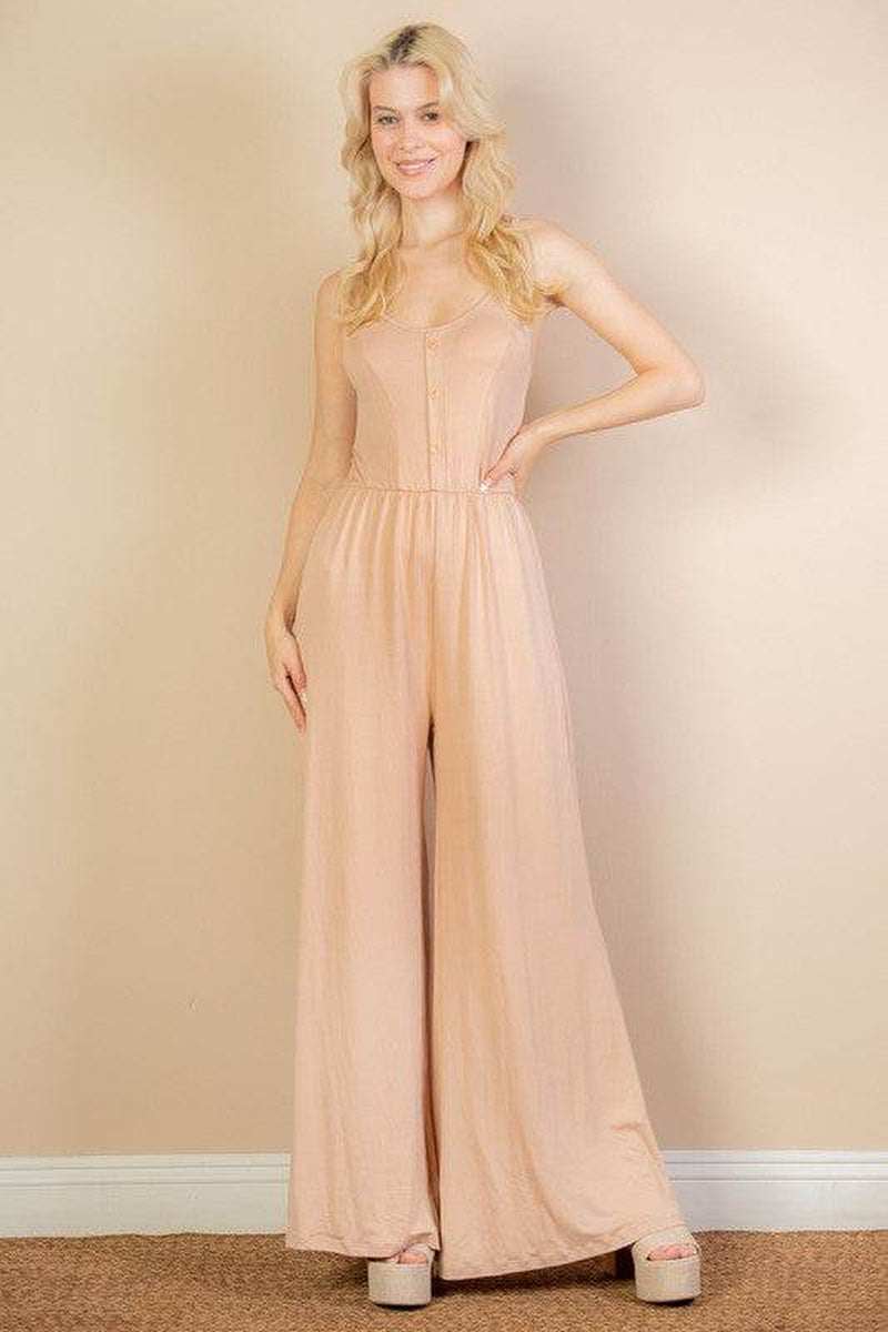 Button Front Wide Leg Jumpsuit