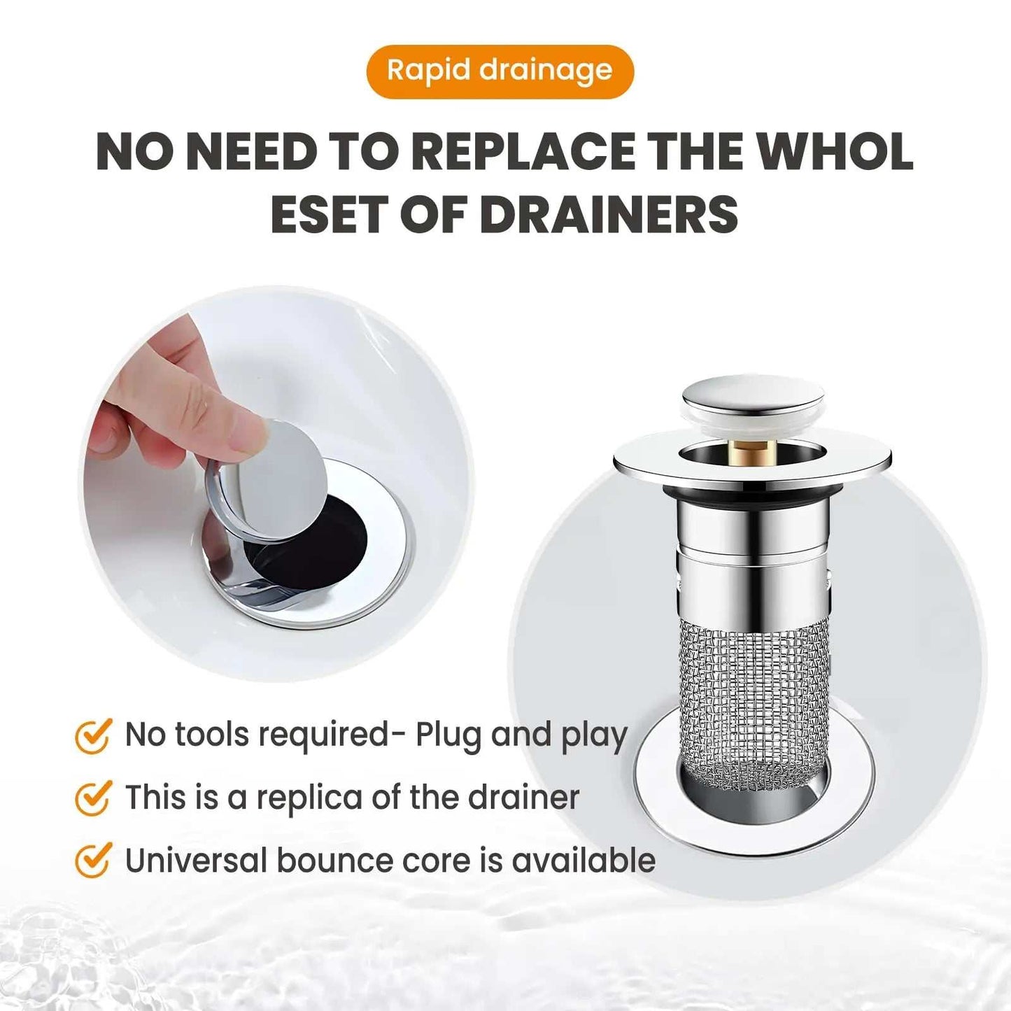 Upgrade your bathroom with this universal sink stopper, designed to provide a perfect combination of convenience, durability, and efficiency. This innovative drain p