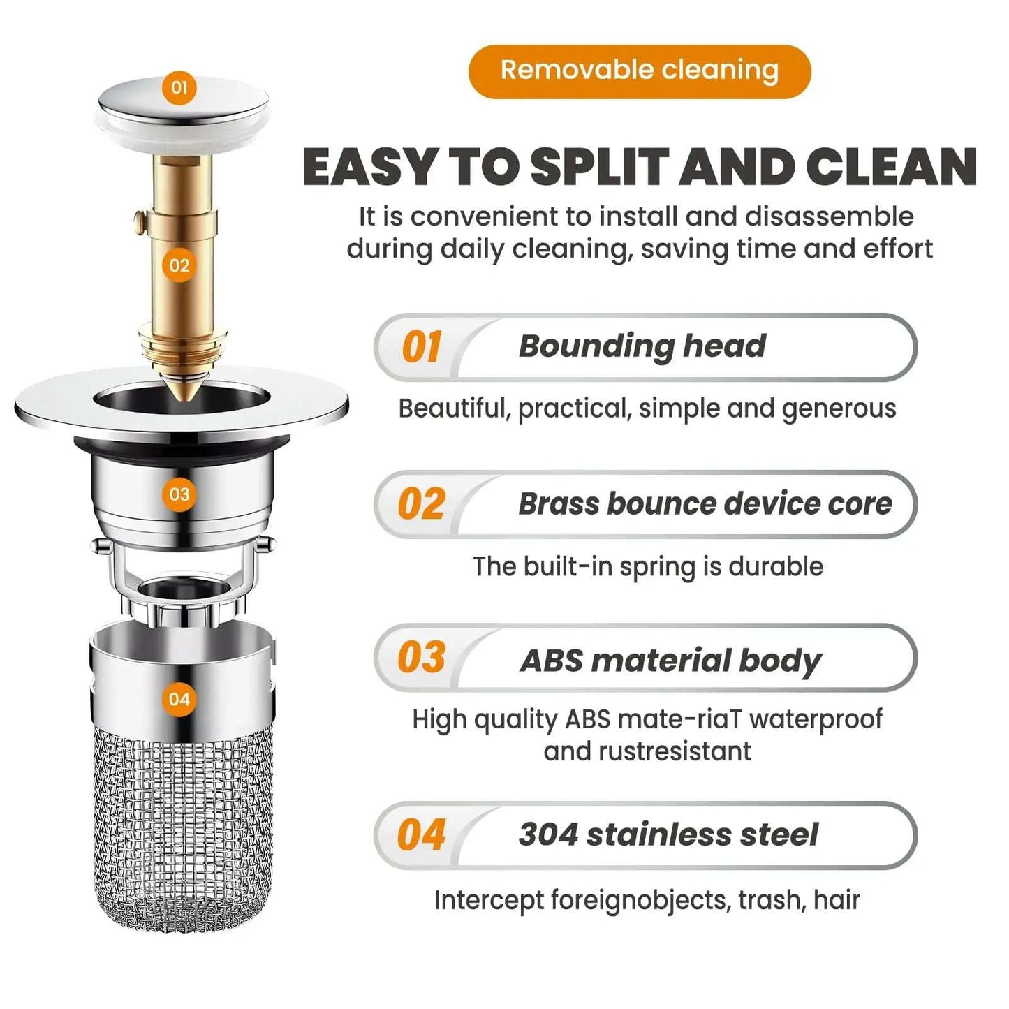 Upgrade your bathroom with this universal sink stopper, designed to provide a perfect combination of convenience, durability, and efficiency. This innovative drain p