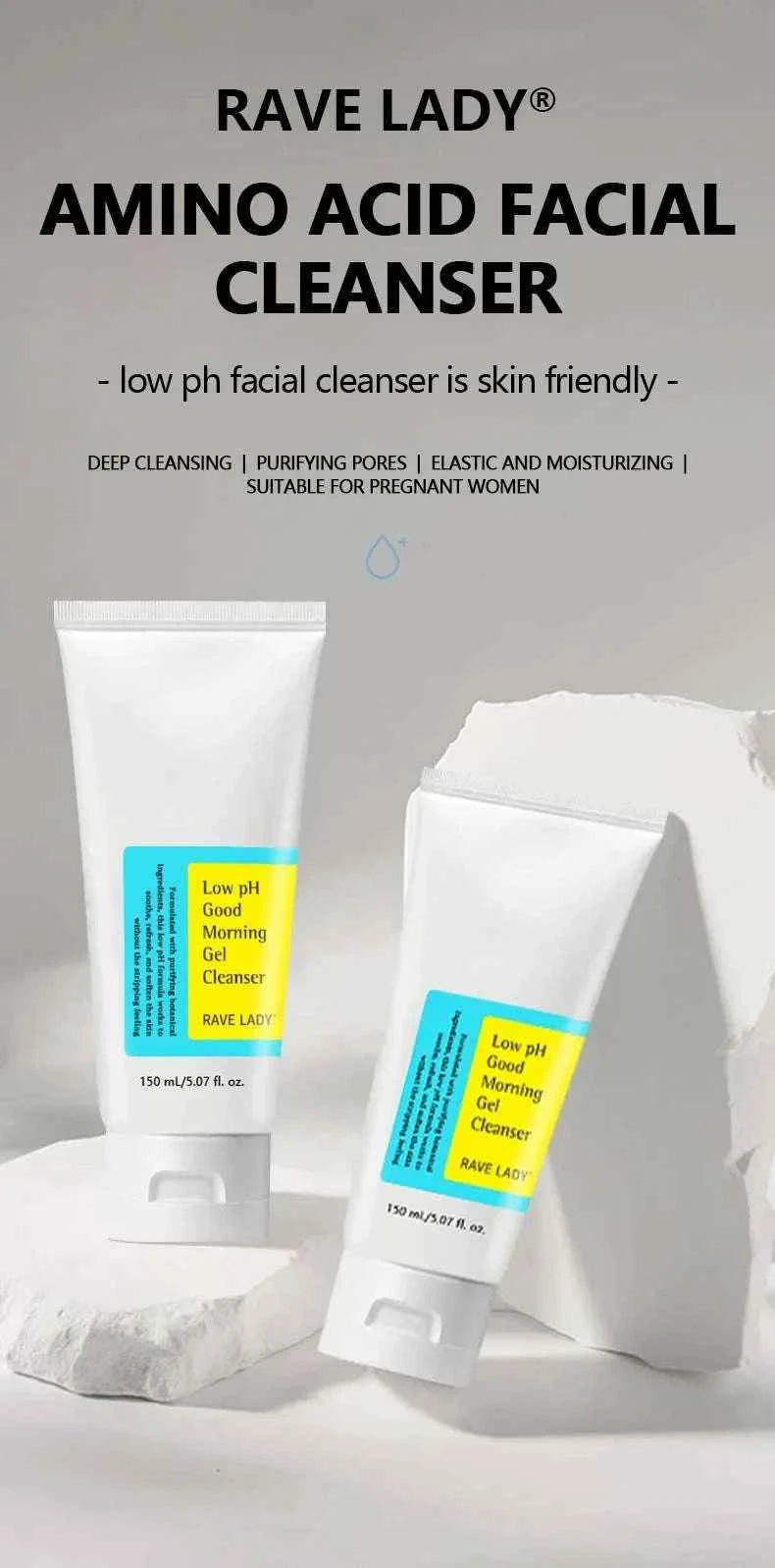 RAVE LADY Low PH 150ml Facial Cleanser Gentle Oil Control Moisturizing