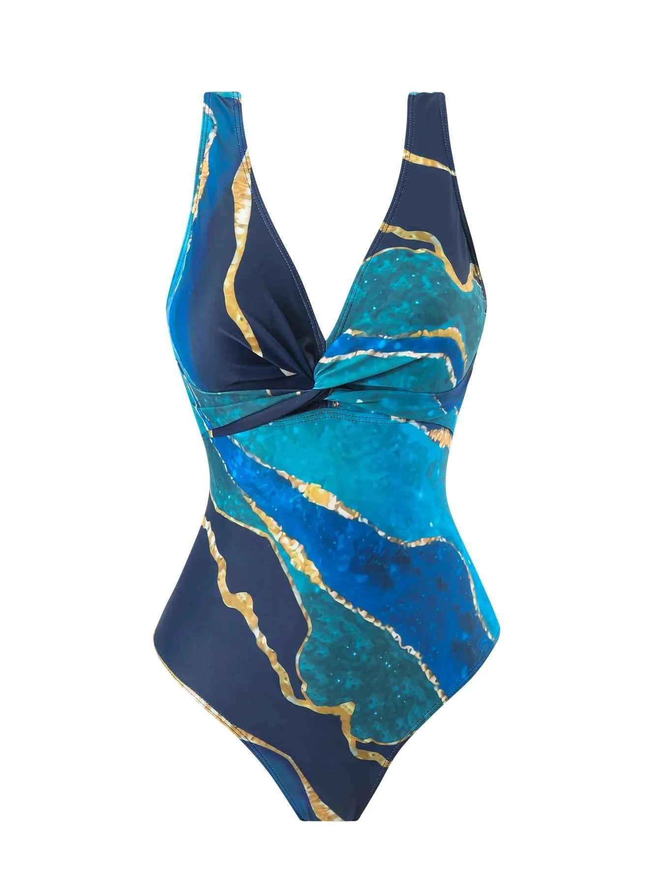Women's One-Piece Swimsuit with V-Neck and Cross