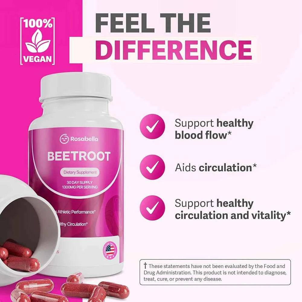 Organic Beet Root Capsules - 1300mg Beet Root Powder