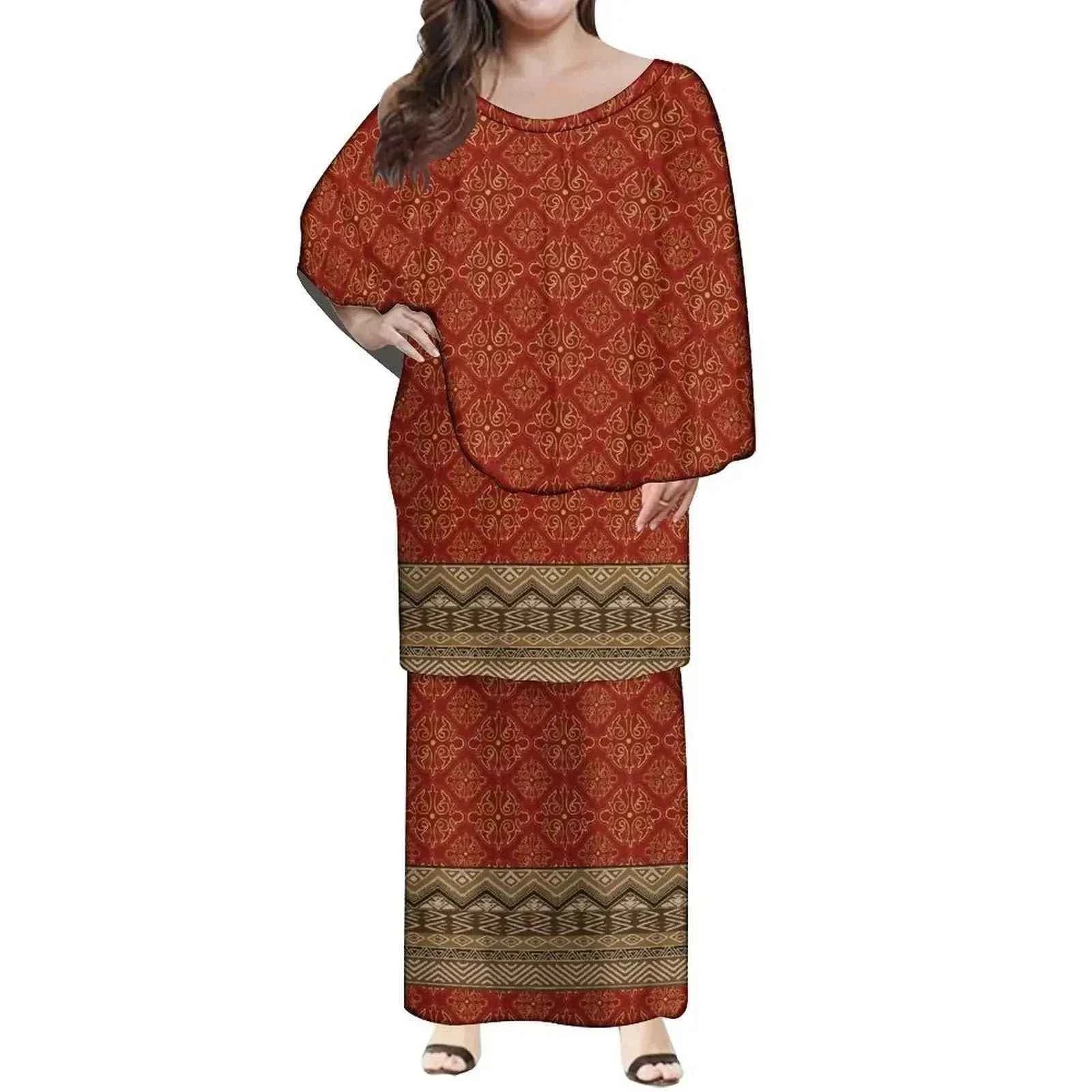New Style Polynesian Women Long Dress Puletasi Samoan Custom