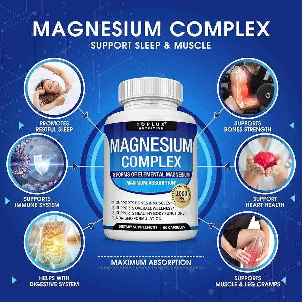 Magnesium Complex Supplement 8 Elemental 1000mg - Magnesium Glycinate, Citrate, Malate,