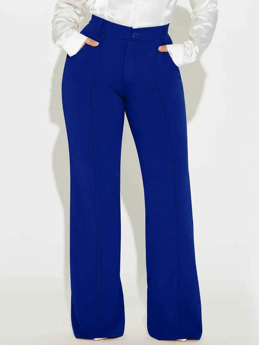 Ladies' solid color front button simple casual commuting elegant straight leg pants