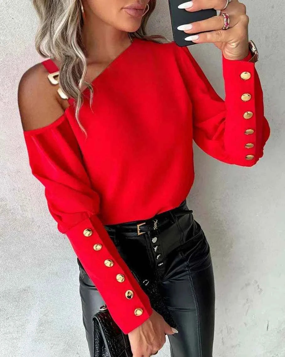 shirt Women Blouse off-shoulder Button Long Sleeve Sexy Autumn