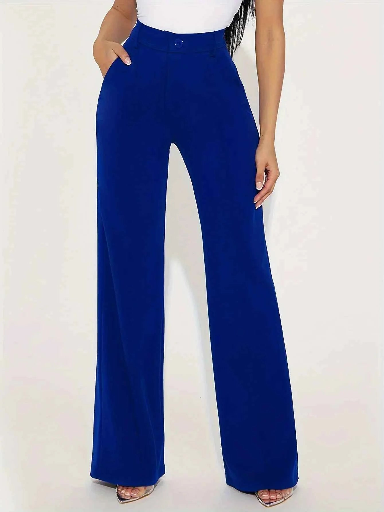 Ladies' solid color front button simple casual commuting elegant straight leg pants