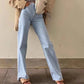 Classic Straight-Leg High-Waisted Denim Jeans with Raw Hem – Multiple Colors Available