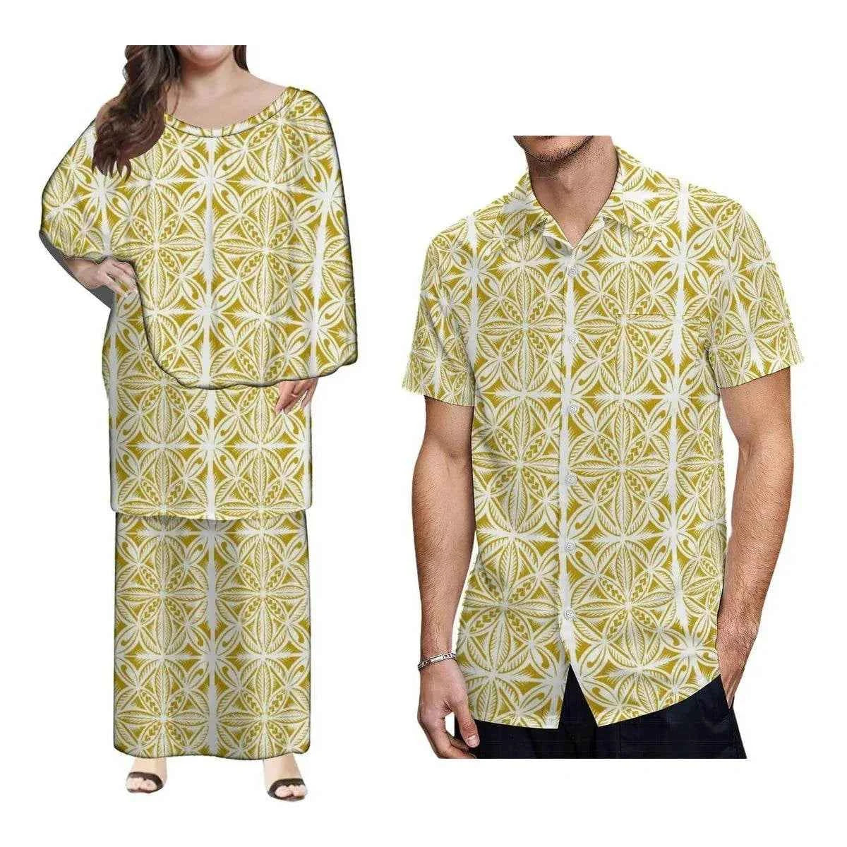 New Style Polynesian Women Long Dress Puletasi Samoan Custom