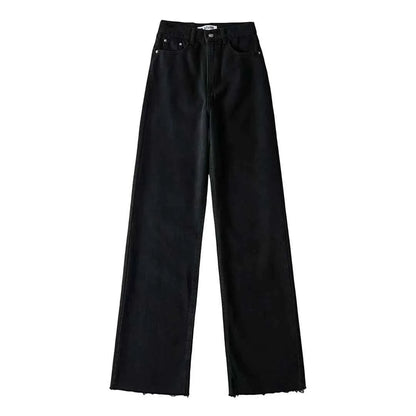 Classic Straight-Leg High-Waisted Denim Jeans with Raw Hem – Multiple Colors Available