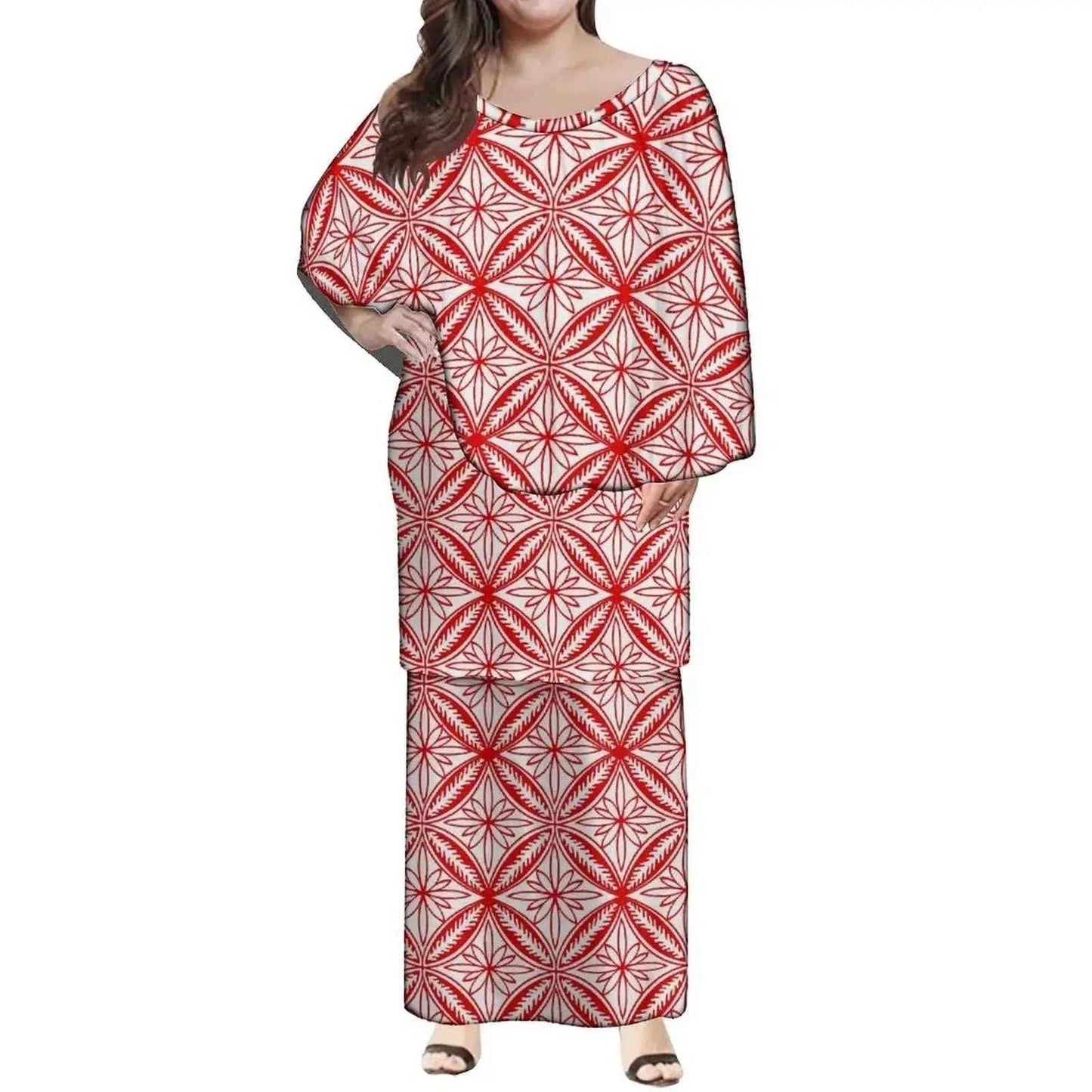 New Style Polynesian Women Long Dress Puletasi Samoan Custom