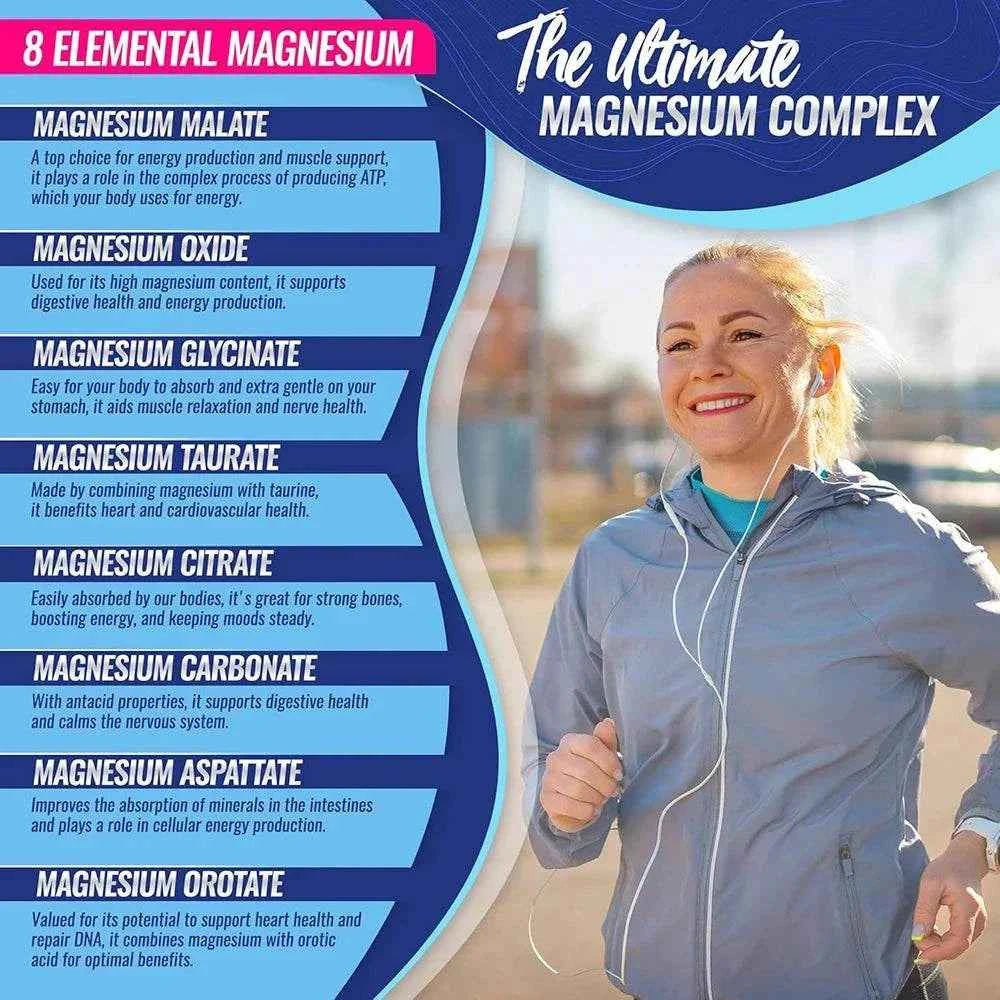 Magnesium Complex Supplement 8 Elemental 1000mg - Magnesium Glycinate, Citrate, Malate,