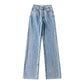 Classic Straight-Leg High-Waisted Denim Jeans with Raw Hem – Multiple Colors Available