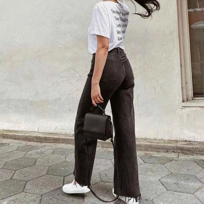 Fastdrop Shop Classic High-Waisted Straight-Leg Jeans with Raw Hem fastdrop shop