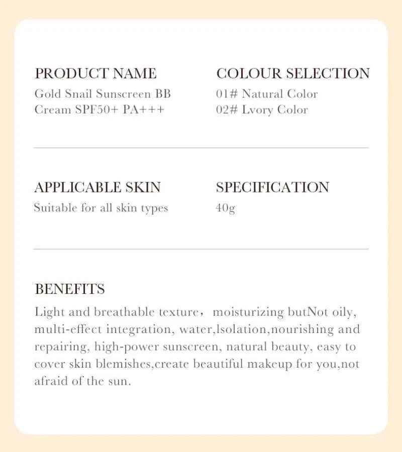 SADOER Gold Snail Sunscreen BB Cream