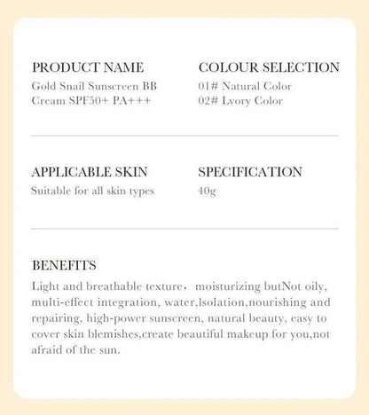SADOER Gold Snail Sunscreen BB Cream - Ultimate Radiant Skin Protection fastdrop shop