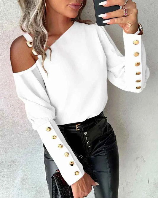 shirt Women Blouse off-shoulder Button Long Sleeve Sexy Autumn