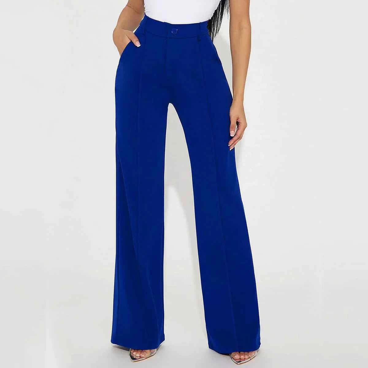 Ladies' solid color front button simple casual commuting elegant straight leg pants